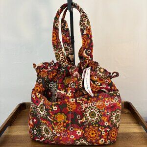 American Eagle Burgundy Orange Floral Corduroy Tote New